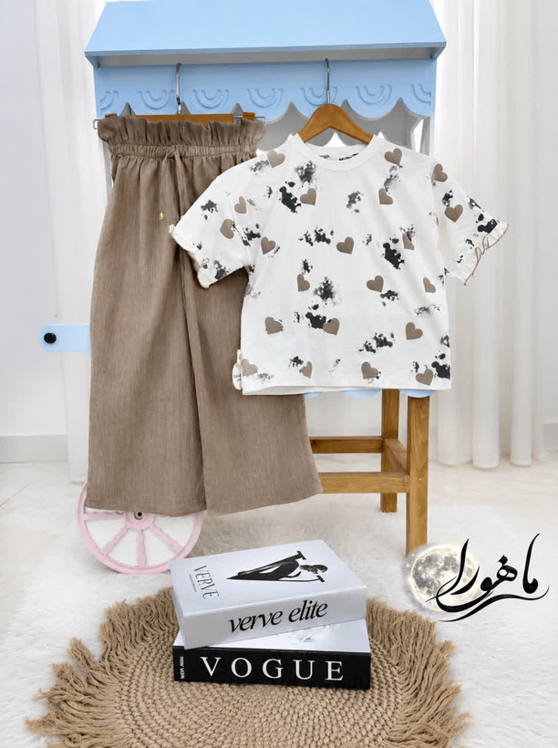 ست کراپ شلوار دخترانه قلبی سفید رنگ